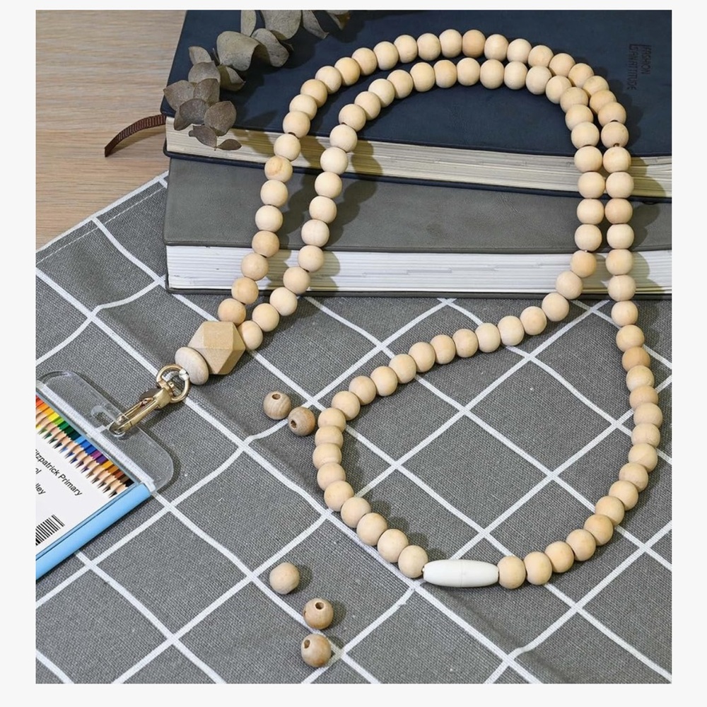🆕 Lanyards for id badges and Keys for Women Wood Beaded Lanyard - Picture 3 of 6